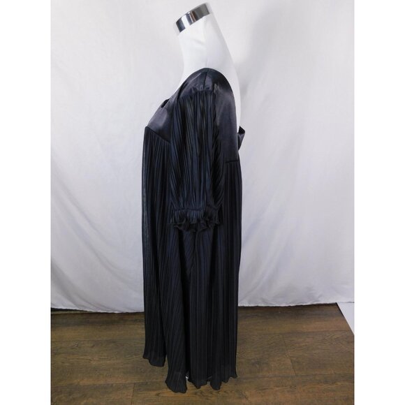 Sunhee Woman Black Pleated Midi Dress 22W - Square Neck Flutter Sleeve - Excelle - Picture 4 of 12